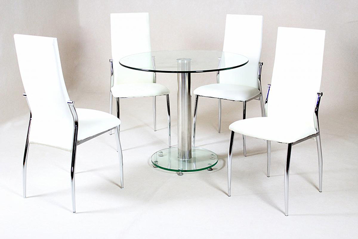Alonza Clear Glass Top Dining Set With 4 Dining Chairs